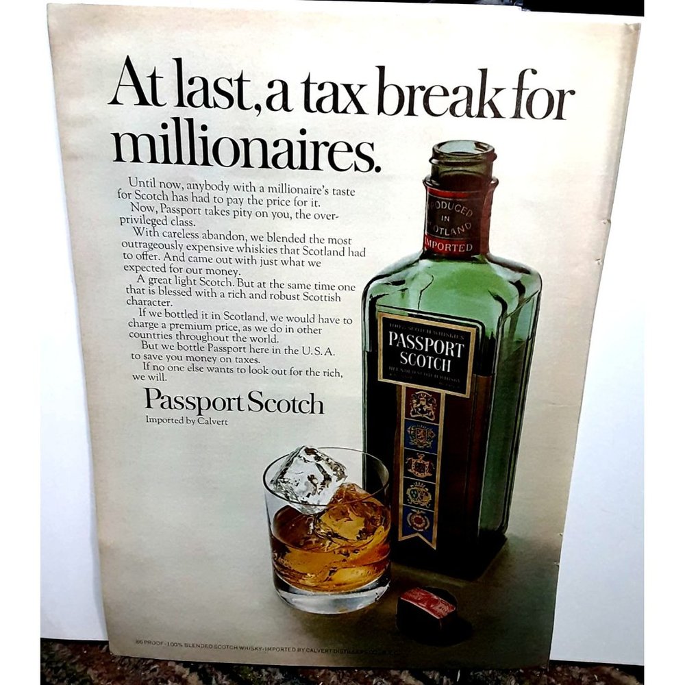 1968 Passport Scotch Millionaire Tax Break Vintage Print Ad Original